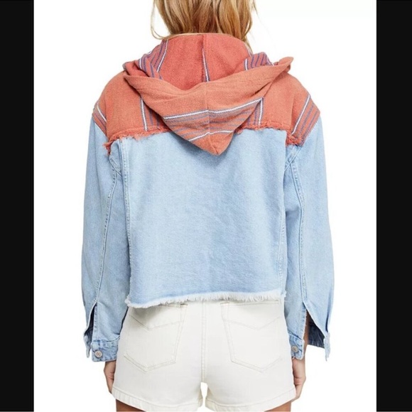 Free People Baja Mixed Media Hooded denim Jacket - Picture 2 of 11